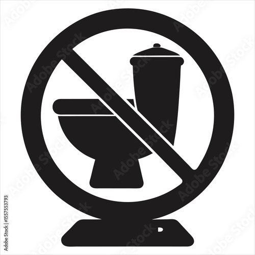 Black silhouette of a toilet with a prohibition sign over it indicating no toilets allowed or no use of toilets in this area