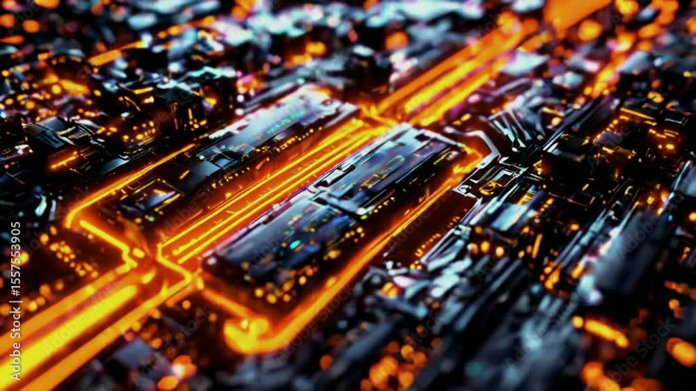 Cuttingedge Futuristic Cybernetic Technology Featuring a Glowing Orange Interface Display.