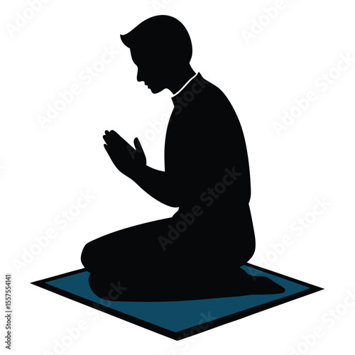 Silhouette of a Man Kneeling in Prayer A Vector Illustration