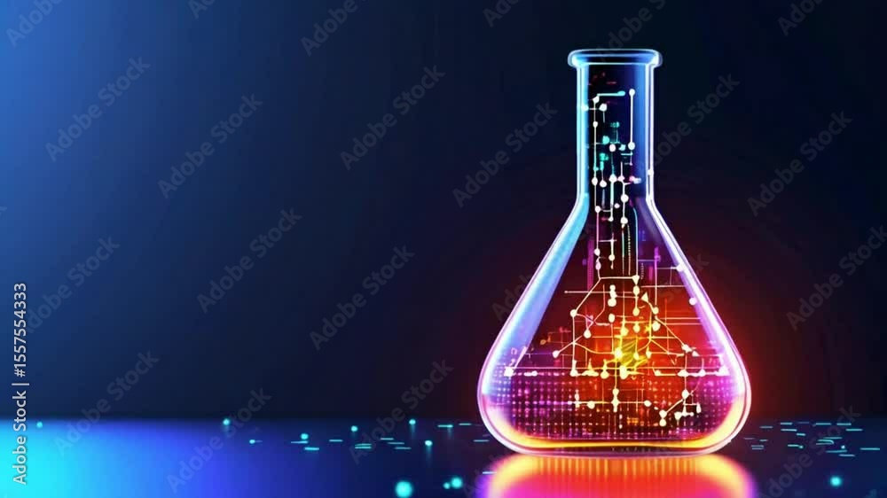digital laboratory flask icon with glowing data symbolizes the integration of ai into scientific experimentation and data analysis, accelerating research progress and discoveries..