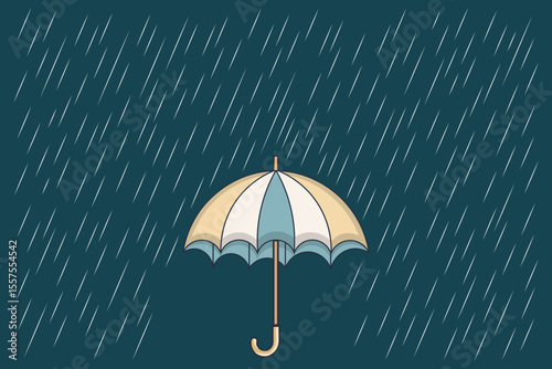 Umbrella with water drops in cartoon flat vector, pastel color palette for children’s content, seamless rainy backgrounds, and baby fabric designs
