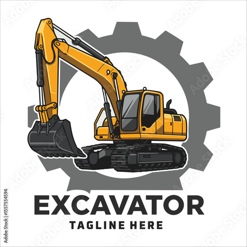 Excavator construction logo design, excavator logo element heavy equipment work. transportation vehicle mining