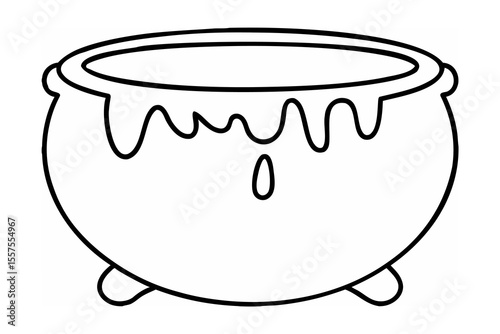A simple outline illustration of a classic halloween cauldron prepared for magic