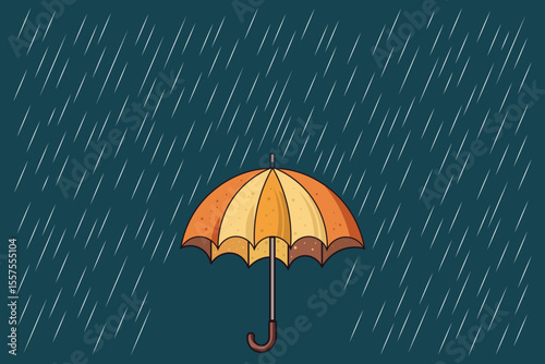 Flat pastel umbrella vector with cartoon rain drops, cute and simple design for baby products, children’s books, and seamless decorative backgrounds

