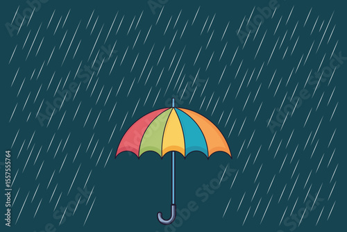 Raindrops on colorful umbrella, pastel cartoon vector for children’s content, seamless backgrounds, and rainy weather illustrations
