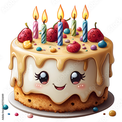 Birthday cake with candles isolated on a white background