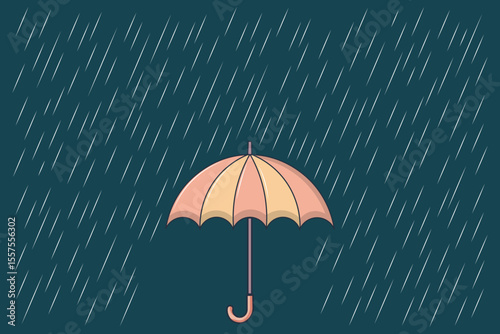 Cartoon umbrella with soft falling drops, pastel vector illustration for rainy day children’s art, nursery backgrounds, and weather printables
