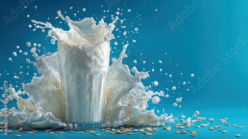 World Milk Day celebration concept with splash and glass of milk, global dairy event graphic for health, marketing, ads