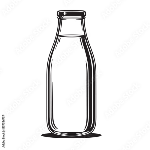 Classic milk bottle design vector illustration in a vintage art style representing healthy drink beverage silhouette