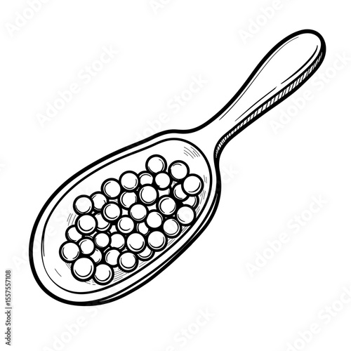 Chickpea flour scoop line art, culinary ingredient illustration