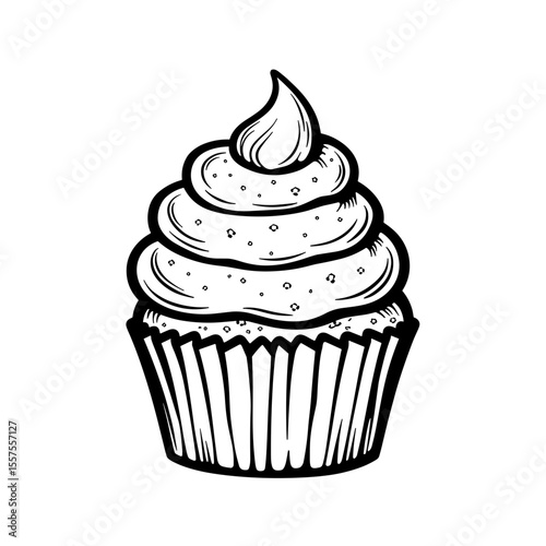 Gluten-free cupcake line art, detailed precision on white background