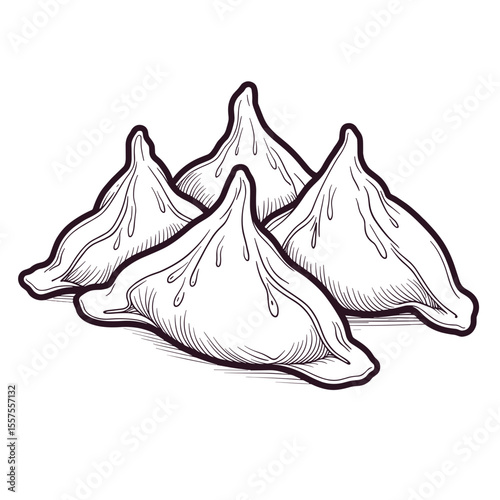 Gluten-free dumplings line art, culinary precision illustration