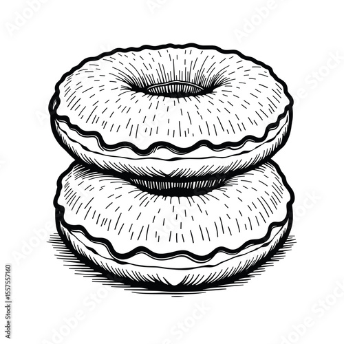 Coconut flour donuts line art, bakery illustration design inspiration