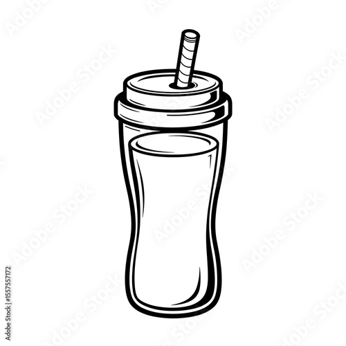Line Art Sippy Cup with Straw on White Background, Beverage Illustration
