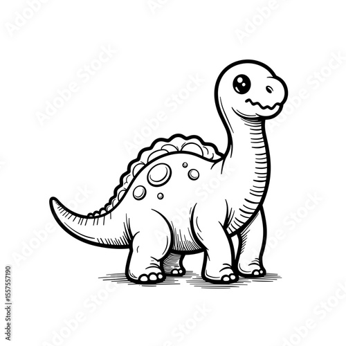 Cute Dinosaur Line Art, Black and White Illustration, Children's Artwork