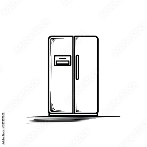 AI-powered fridge inventory scanner line art, kitchen technology innovation