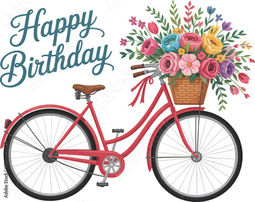 Floral Bicycle Happy Birthday Card