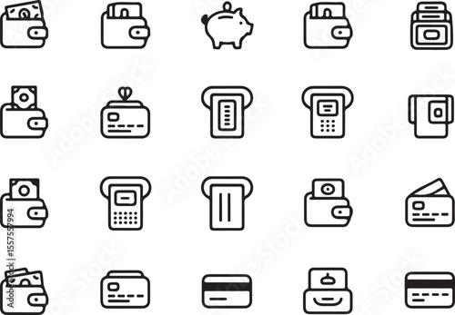 Wealth Icons: A collection of modern, minimalist icons representing financial transactions, savings, and monetary concepts.