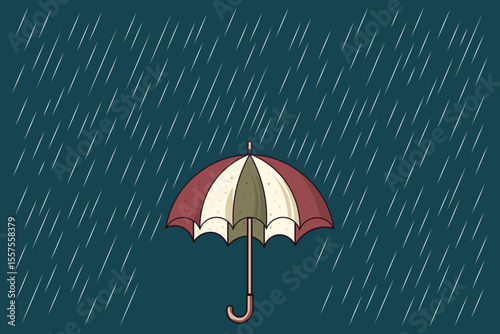 Cute umbrella under rain drops, vector flat cartoon design for seasonal kids art, baby-themed graphics, and weather backgrounds
