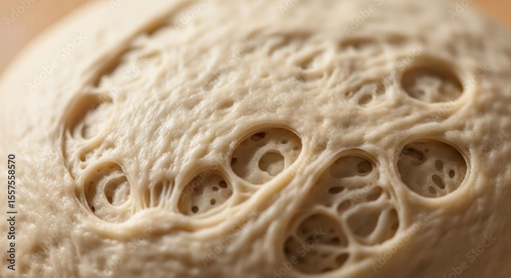 Close-up of fermented dough with air pockets and unique texture Close-up of fermented dough with air pockets and unique texture