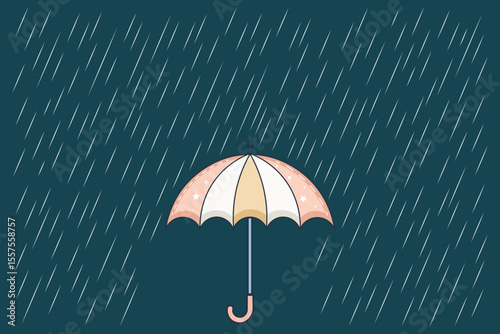 Colorful cartoon umbrella with water drops, pastel vector illustration for nursery visuals, children’s products, and rainy weather decor
