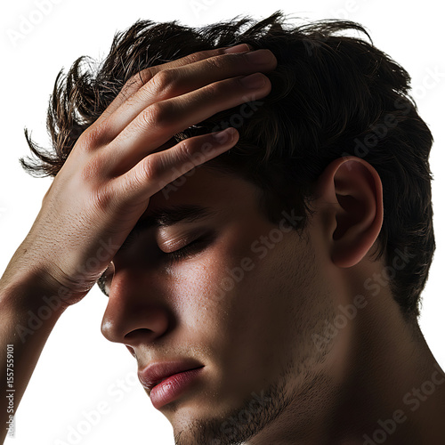 Understanding Male Depression A CloseUp Portrait Revealing Emotional Distress white background against transparent Background