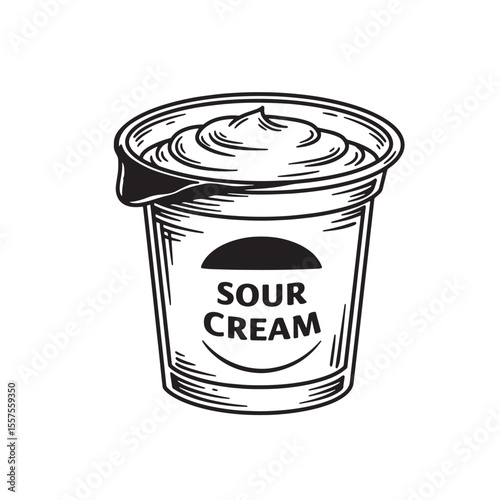 Hand drawn vintage style illustration of a container of sour cream depicted as a silhouette with the text sour cream