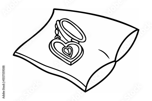 Elegant locket in heart shape on a pillow depicting love and romance for coloring