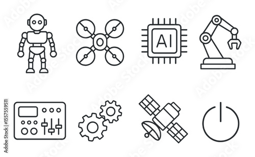 Robotic and ai line icons set – linear, technology and automation symbols