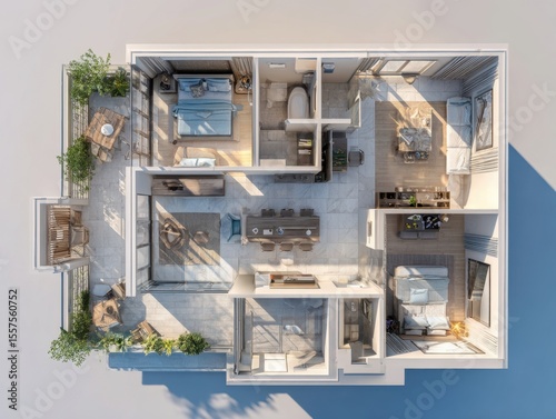 A floor plan of a two story home with a balcony. The home has three bedrooms and two bathrooms