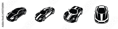 Simple overhead view of a streamlined sports car accelerating Silhouette on White Background