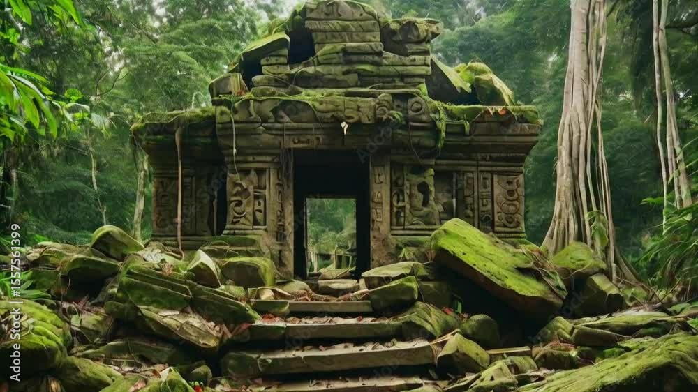 Nature is reclaiming this ancient stone structure in the jungle.