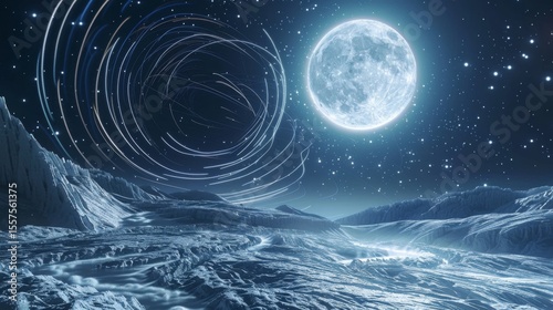 A stunning lunar landscape under starry sky.