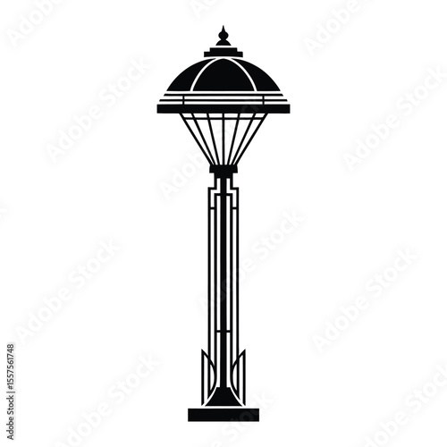 Art Deco Geometric Style Street Lamp Silhouette, Vector, Illustration, Outline, Line Art, Icon, Logo, White Background.