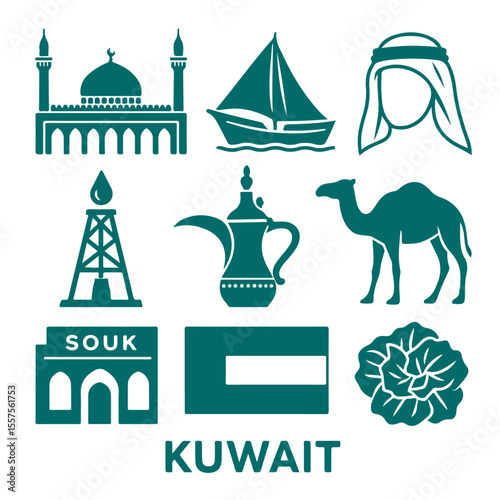 vector isolated turquoise color kuwait traditional cultural symbols