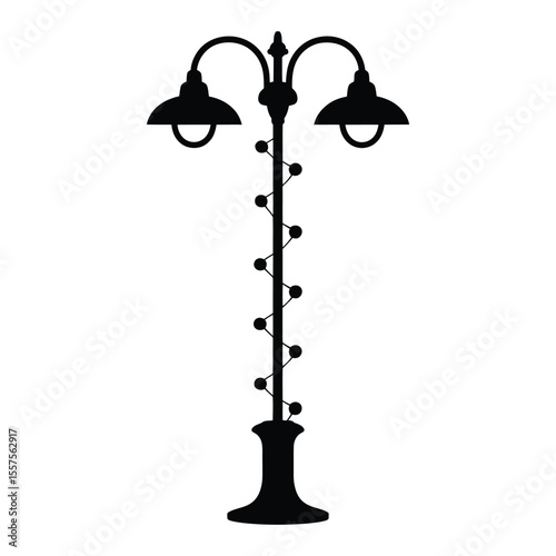  Festoon String Light Pole Silhouette, Vector, Illustration, Outline, Line Art, Icon, Logo, White Background.