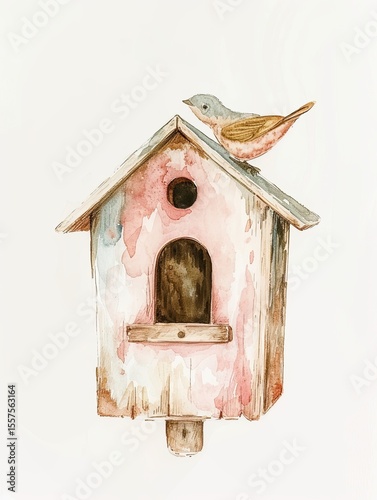 A wooden house where birds live.