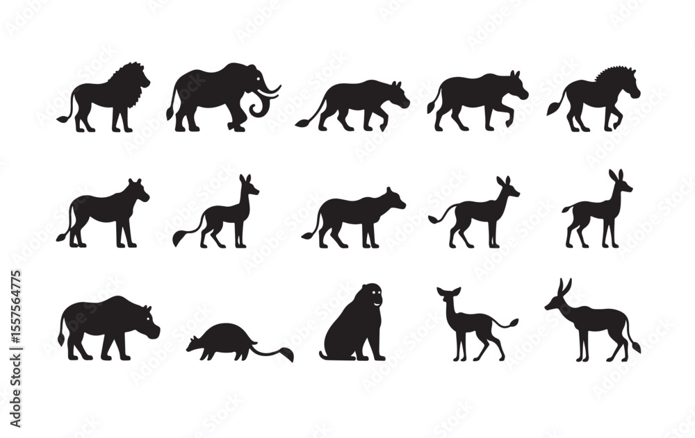 Obraz premium African Animal Silhouettes | High-Quality Vector Set of Wild Safari Creatures for Nature Posters, Books & Branding Projects.