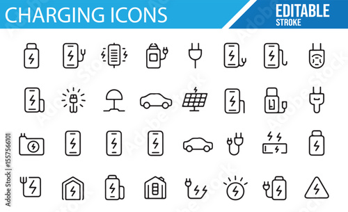 Energy and Charging Icons Set for Power and Electric Devices