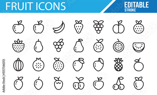 Healthy Food and Fresh Fruit Icon Set for Wellness and Dieting

