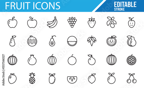 Fruit and Fresh Produce Icons for Food Market and Nutrition