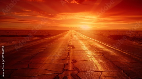 A serene sunset over a cracked road.