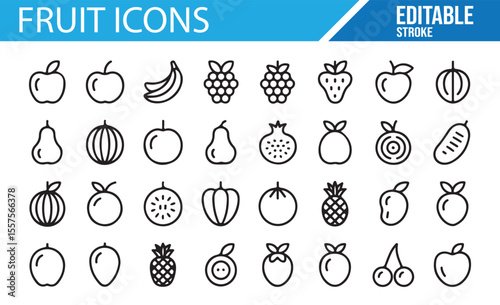 Collection of Fresh Fruit Icons for Food and Lifestyle Design