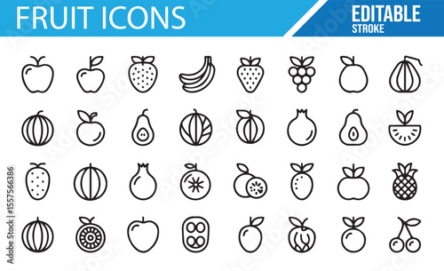 Fruit Icons for Healthy Eating, Grocery Stores, and Dieting