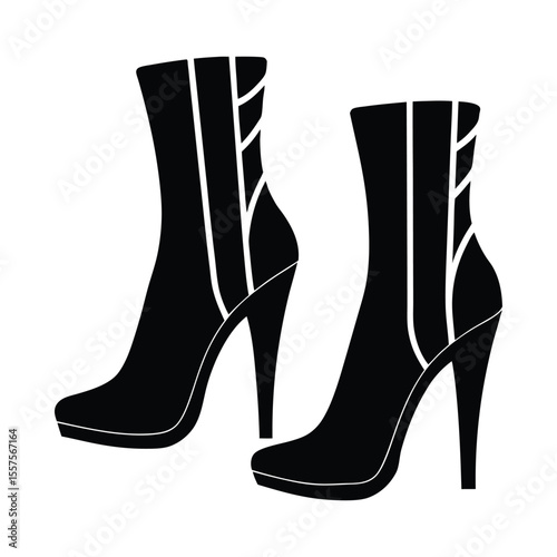 Elegant silhouette of a pair of high heeled boots shown from the side perfect for fashion designs