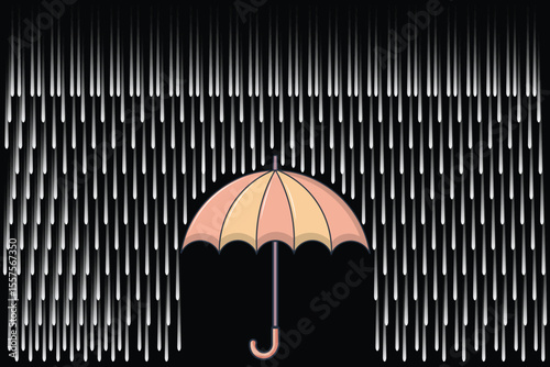 Colorful cartoon umbrella and falling rain drops, flat vector illustration for kids art, baby illustrations, seasonal weather prints, and backgrounds
