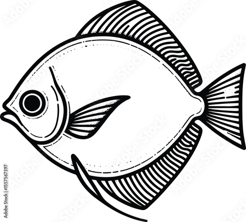 Pomfret fish line art vector illustration isolated on white background