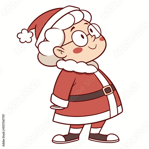 Cute cartoon illustration of mrs claus wearing a red santa suit and hat