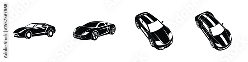 Artistic Angled View of Sculpted Sports Car Skimming Pavement Silhouette on White Background