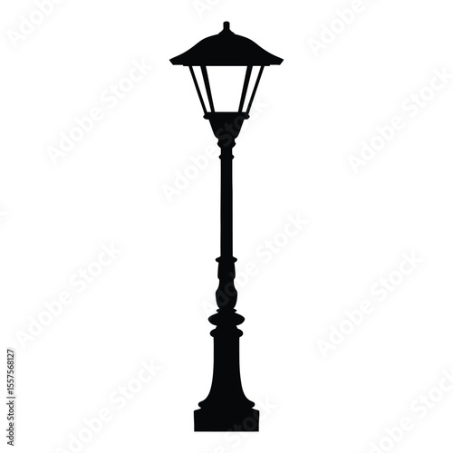 Solar-Powered Garden Street Lamp Silhouette, Vector, Illustration, Outline, Line Art, Icon, Logo, White Background.